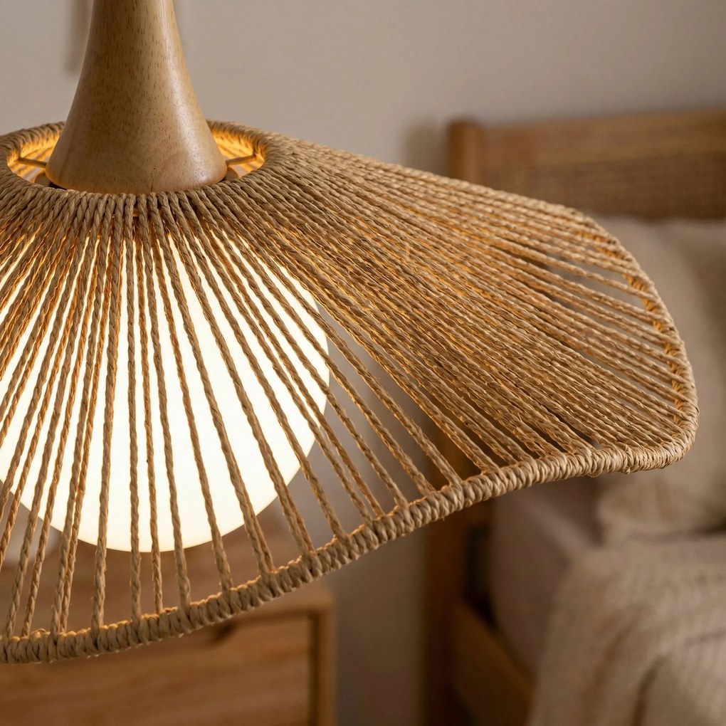 Toolight Natural, závesné stropné svietidlo 50cm, 1xE27, APP1932-1CP, prírodná hnedá-čierna, OSW-66069