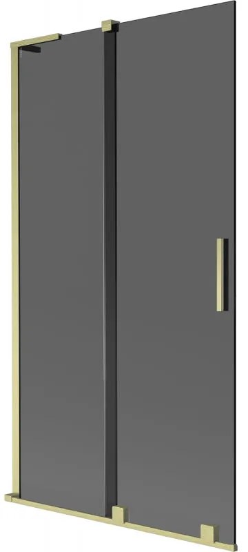 Mexen Velar L, 2-krídlová posuvná vaňová zástena 100 x 150 cm, 8mm šedé sklo, zlatá matná, 896-100-003-41-55