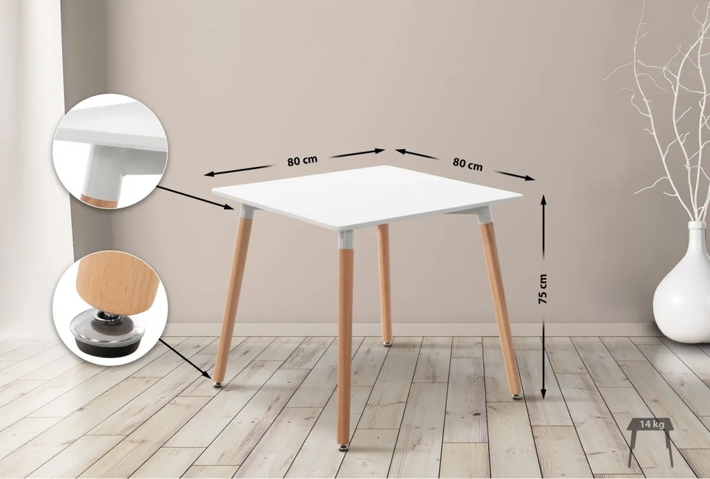 Stôl drevený Viborg 80 natura / biela - v75 x 80 x 80 cm