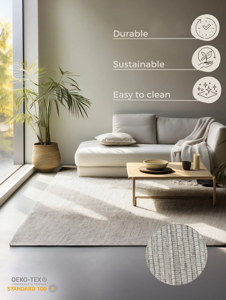 Hanse Home, Kusový koberec Handloom 105960 Dhaka Ivory White, 160x230, biela, chodba / predsieň