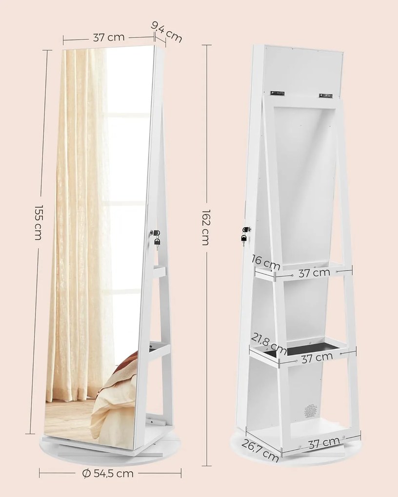 Otočná šperkovnica so zrkadlom Empusa biela