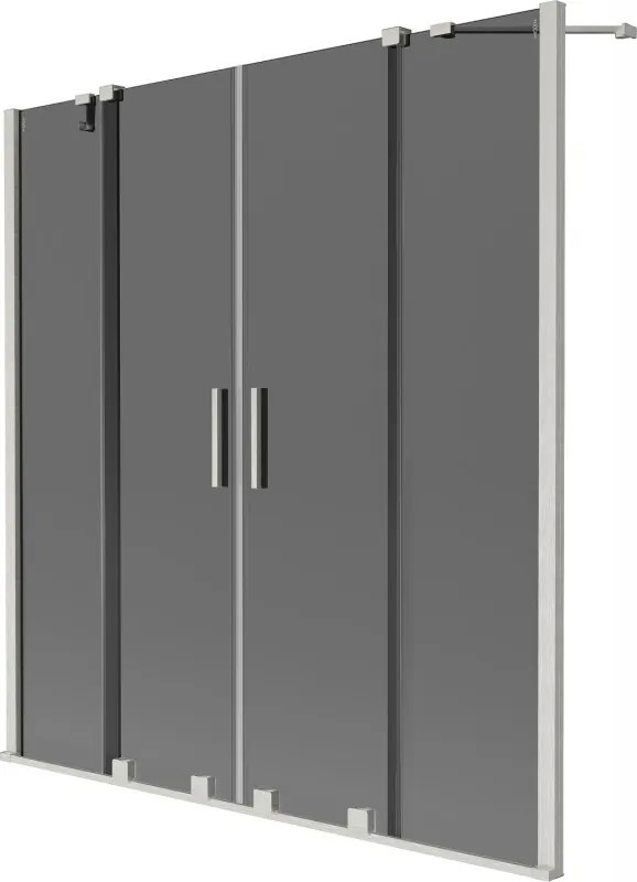 Mexen Velar Duo, 2-krídlová posuvná vaňová zástena 140 x 150 cm, 8mm šedé sklo, brúsená oceľ, 896-140-000-42-97