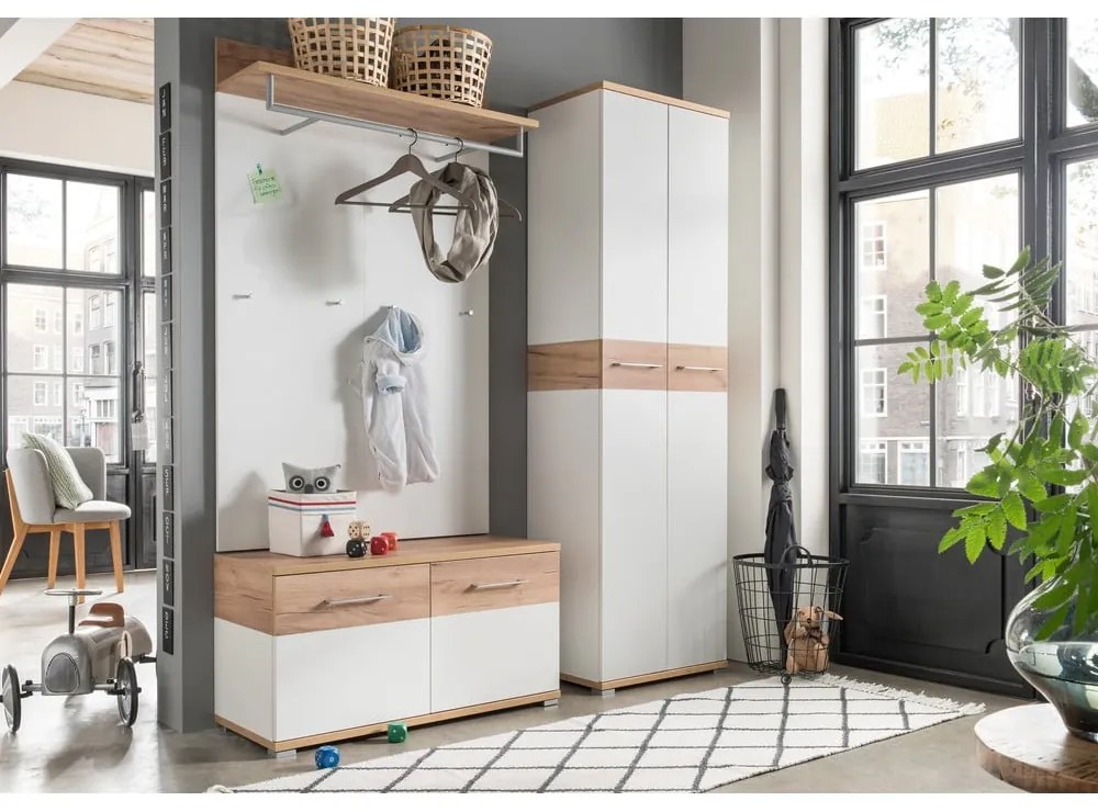 Biely/v prírodnej farbe vešiakový panel v dekore duba Topix – Germania