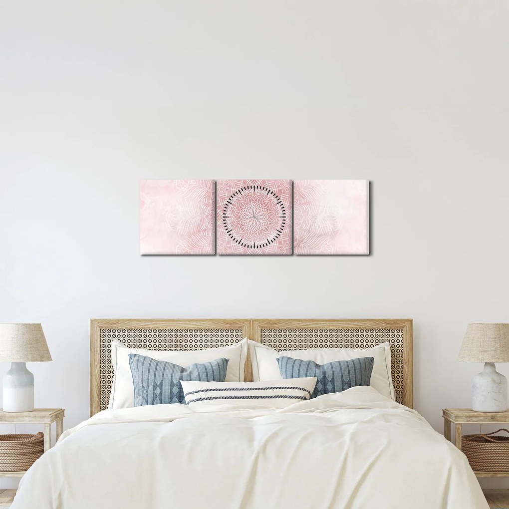 Obraz - Ružová mandala (s hodinami) (90x30 cm)