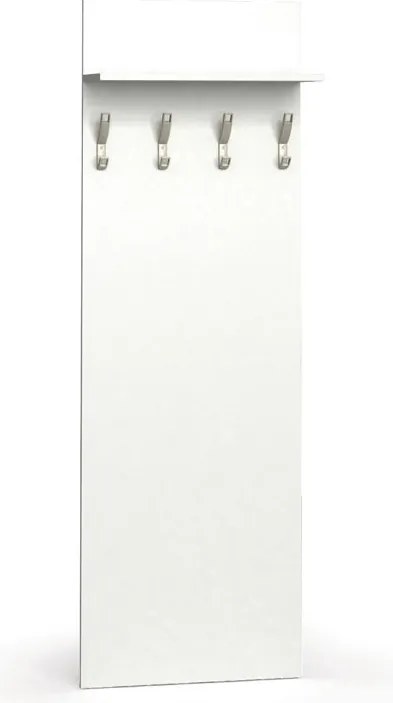 Vešiaková stena HORIZONT, 4 háčiky, polica, biela