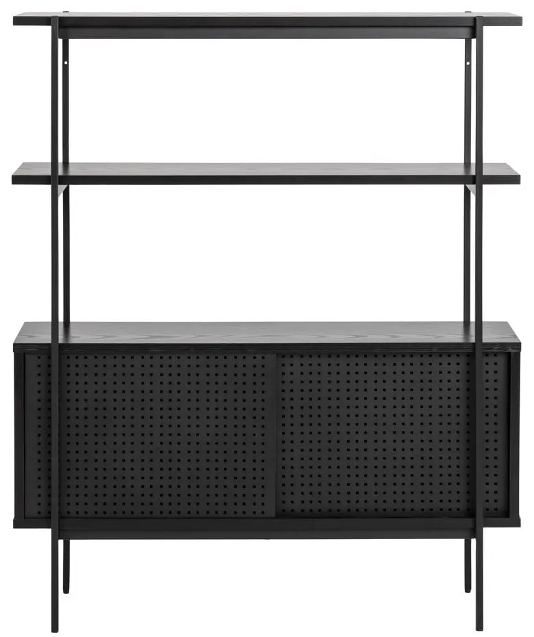 Čierna knižnica v dekore jaseňa s posuvnými dverami 94x114 cm Angus – Actona