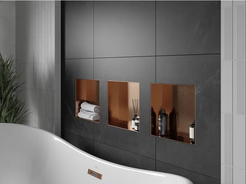 Mexen X-Wall-NR, polica na zapustenie bez príruby 30 x 30 cm, medená matná - 19C1303010