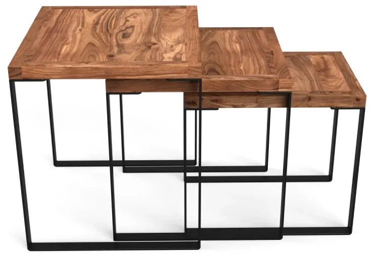 furniture-nabytek.cz - Sada 3 masívnych konferenčných stolíkov Sydney z akácie, lakovaných, hnedých