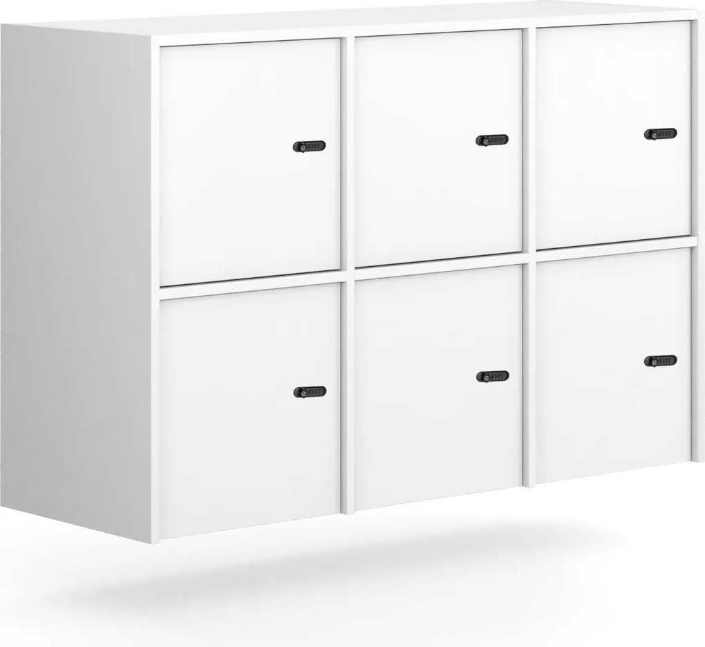 Nadstavba pre skrine FRAME, 6x dvere, 1299 x 450 x 854 mm, mechanický kódový zámok, biela