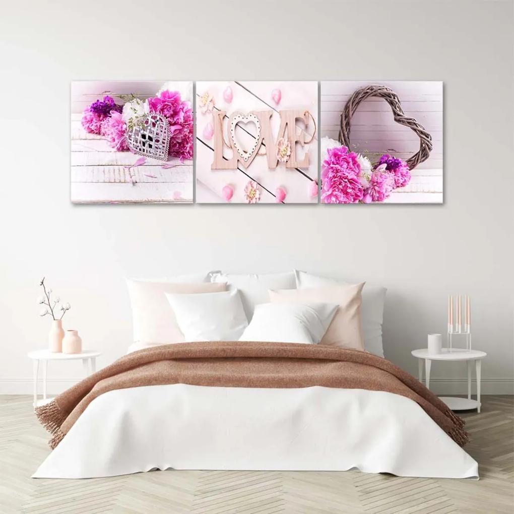 Obraz na plátně třídílný Růžový nápis LOVE - 120x40 cm