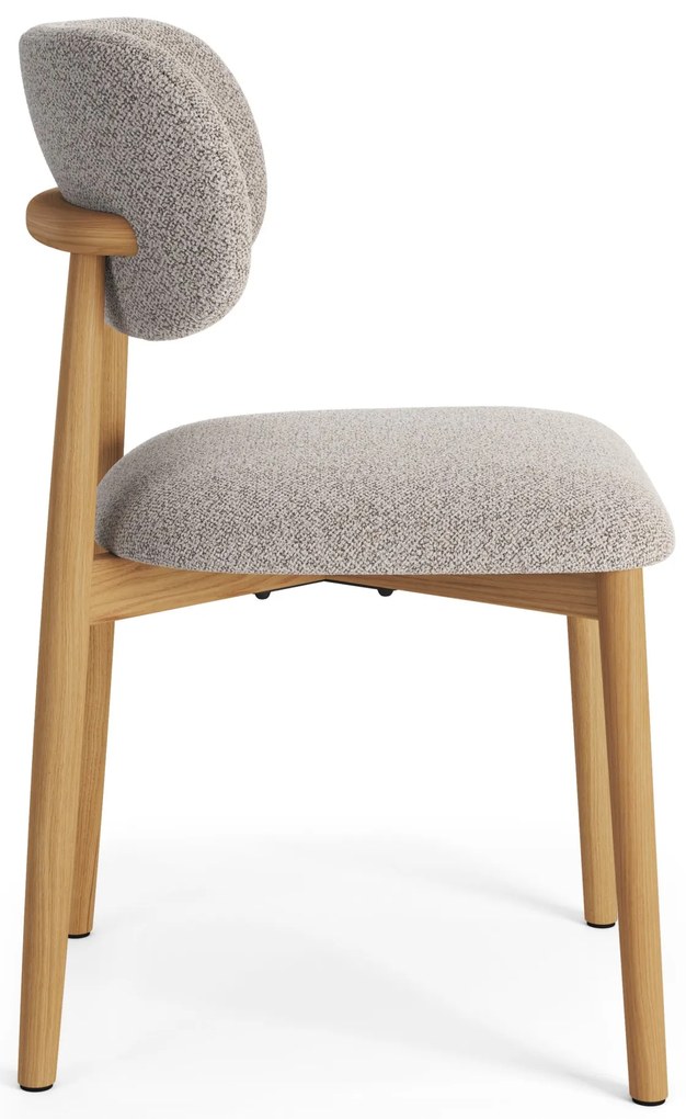 ALMO Béžová Latte (látka Monza 60) / lakovaný dubový rám – DREVENÁ BOUCLÉ STOLIČKA DO OBÝVAČKY, JEDÁLNE A KUCHYNE V RETRO ŠTÝLE