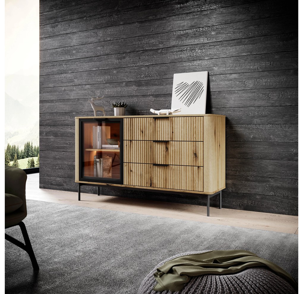 Komoda Wilsire II (dub coast evoke + čierna). Akcia -20%. Vlastná spoľahlivá doprava až k Vám domov. 1097500