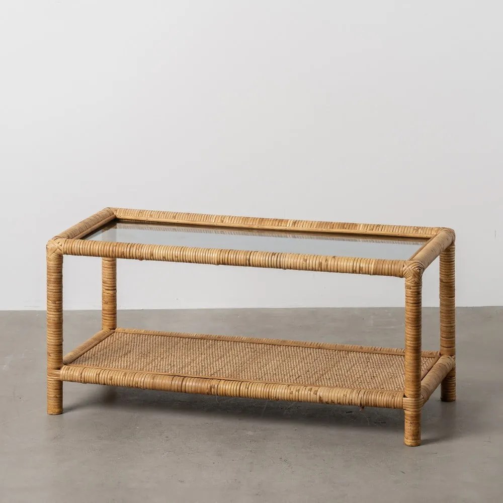 Konferenčný stolík so sklenenou doskou v prírodnej farbe 40x90 cm – Ixia