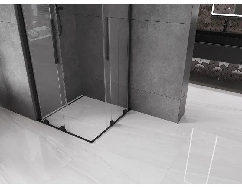 Mexen Velar Duo, sprchový kút s posuvnými dverami 80(dvere) x 80(dvere) cm, 8mm číre sklo, čierna matná, 871-080-080-02-70