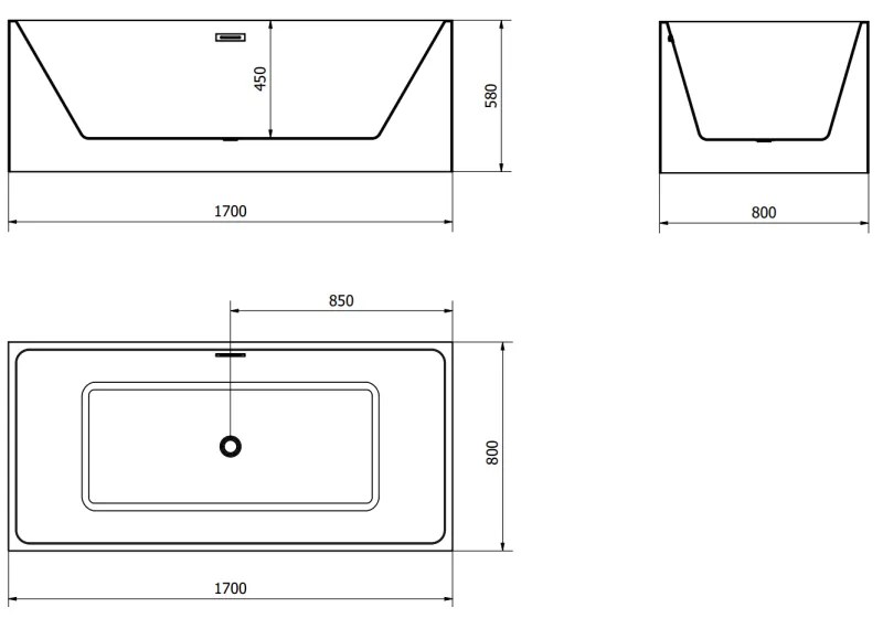 Mexen Nita, voľne stojaca vaňa 170 x 80 cm, biela-čierna, zlatý matný prepad, 52091708075-55