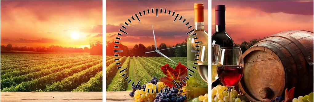Obraz vinice s vínom (s hodinami) (90x30 cm)