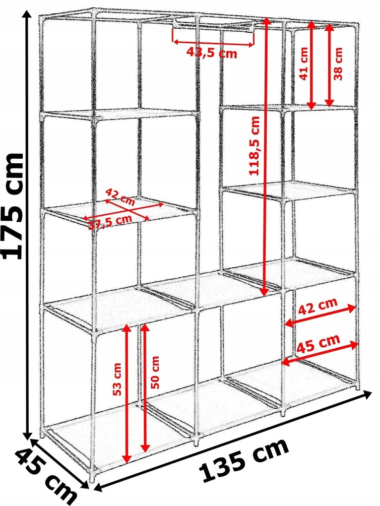 Látková šatníková skriňa s 10 policami MIRA MAXI antracitová