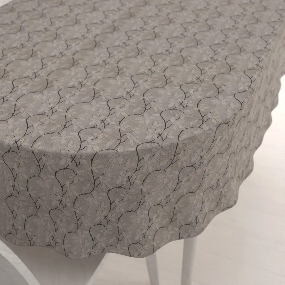 Biante Dekoračný oválny obrus PML-086 Popínavé vetvičky na hnedosivom 140x220 cm