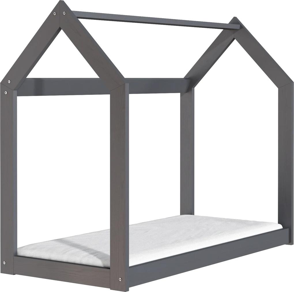 Drevobox Drevená posteľ domček 160 x 80 cm šedá + rošt