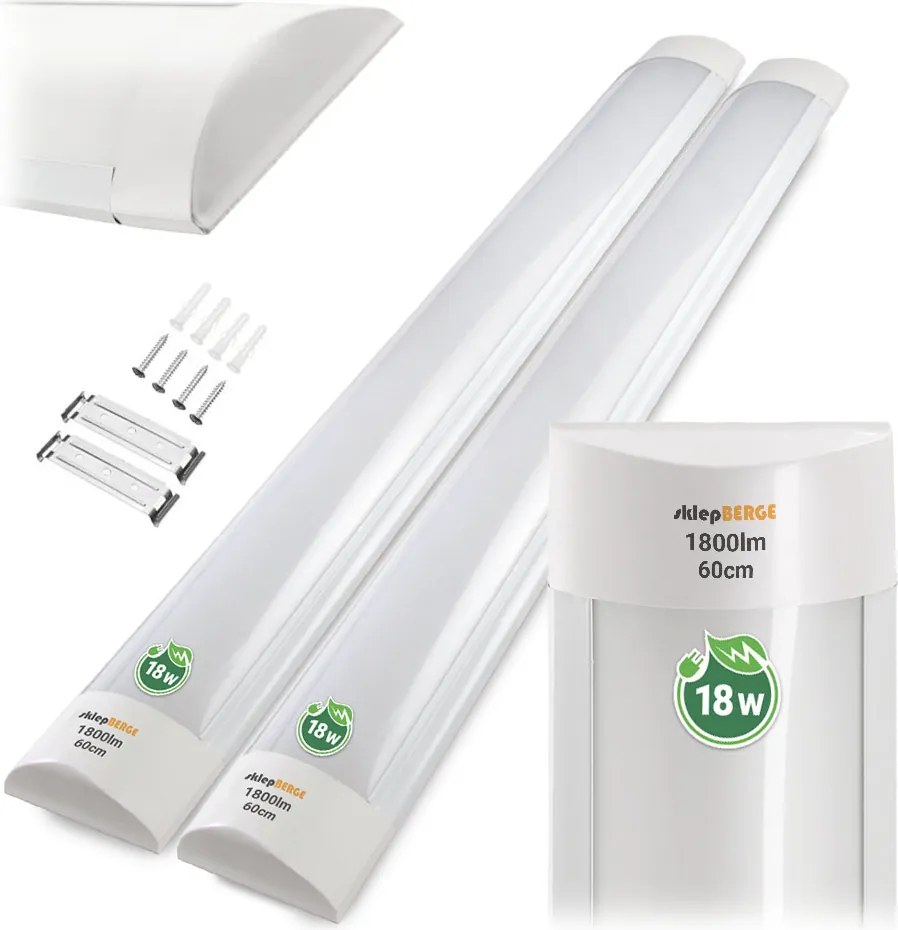 Sada 2 LED žiaroviek 60 cm prisadené panelové svietidlo 18 W 1800 lm denné svetlo farba