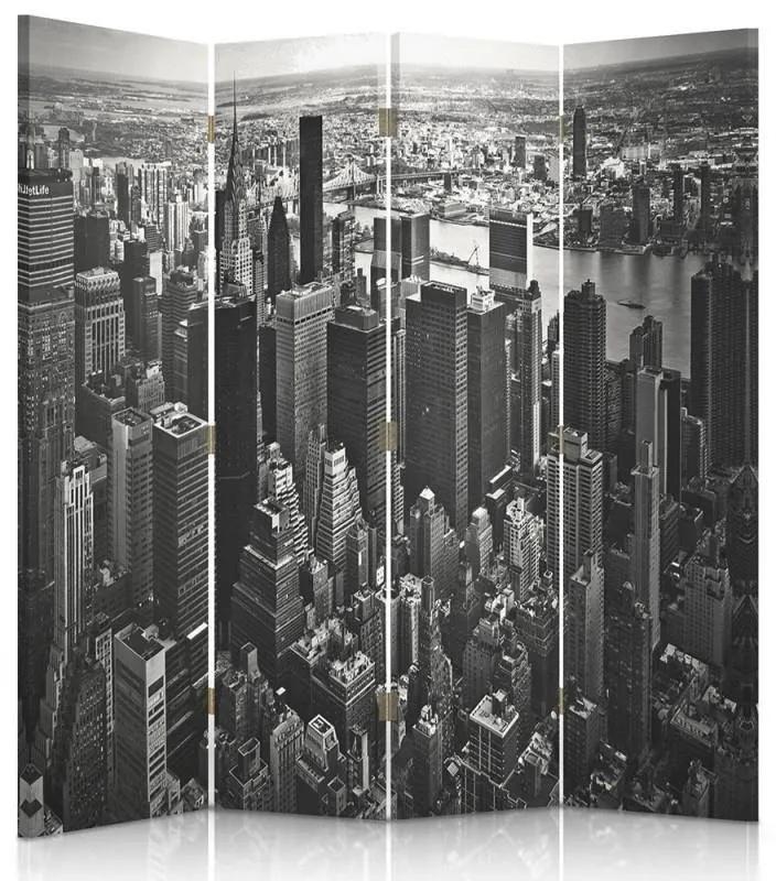 Ozdobný paraván, Manhattan v černé a bílé - 145x170 cm, štvordielny, klasický paraván