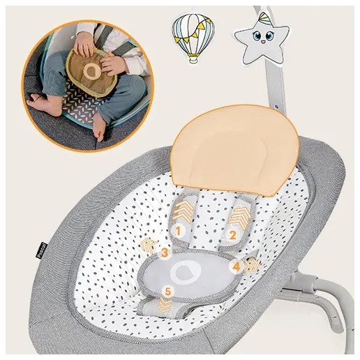 Lionelo - Detská vibrujúca hojdačka s melódiou PASCAL šedá