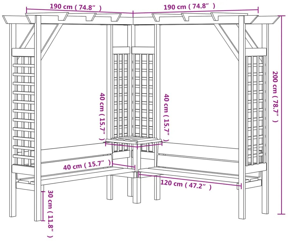 Rohová pergola s lavičkou, impregnovaná borovica