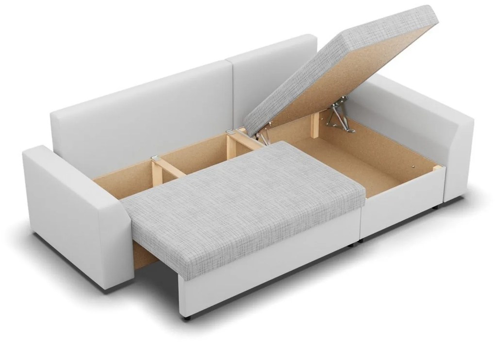 Rohová rozkladacia sedacia súprava PAUL látka v kombinácii s eko-kožou Pravá Sivá/biela