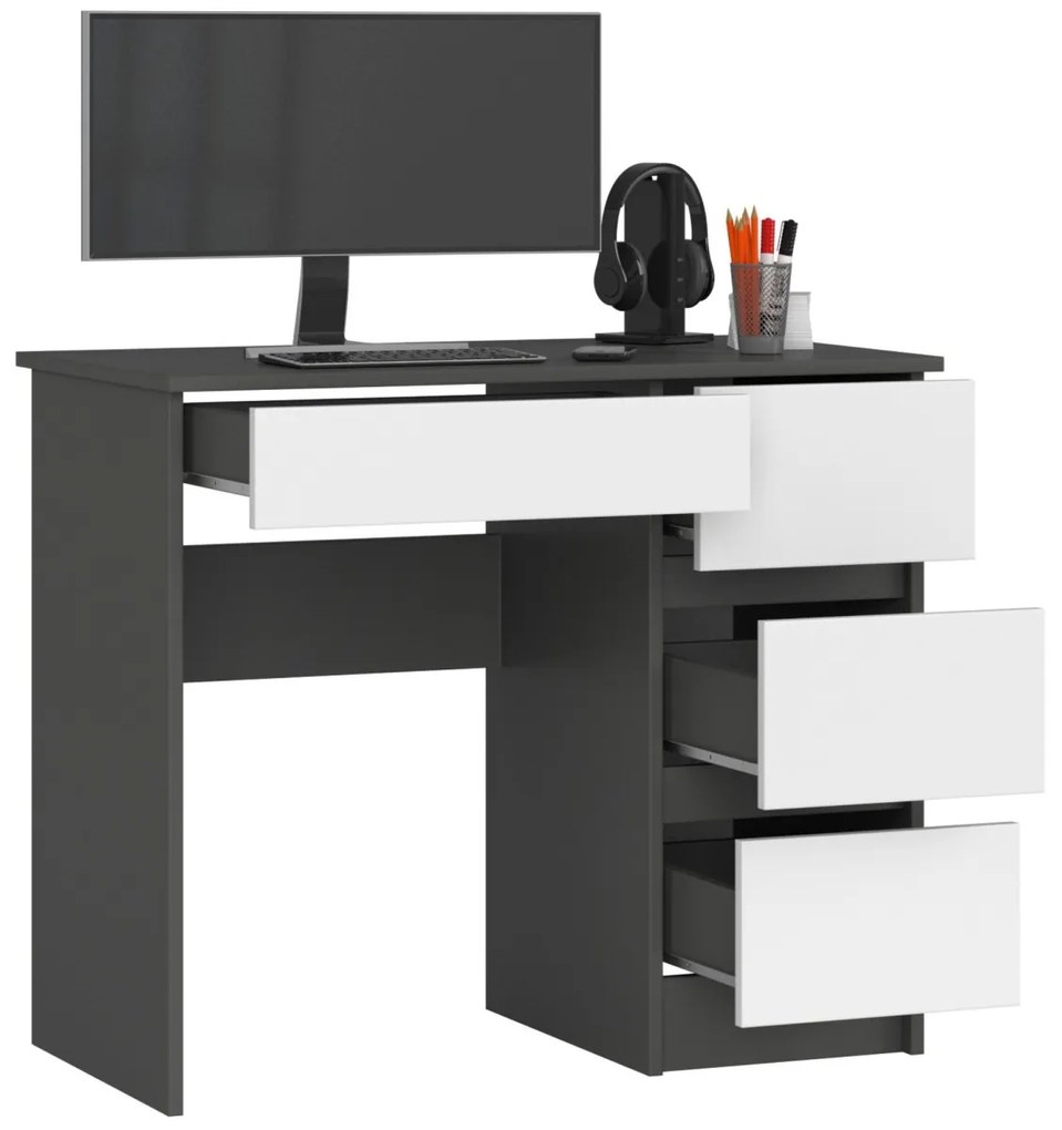 Písací stôl A-7 90 cm grafitový/biely pravý