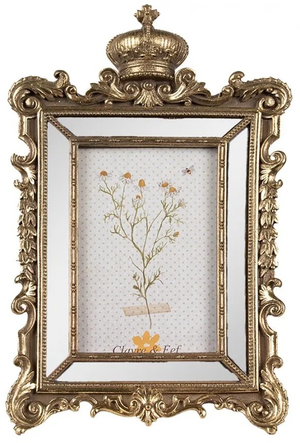 Zlatý antik fotorámik so zrkadlami a korunkou Baroque - 21*3*32 cm / 13*18 cm