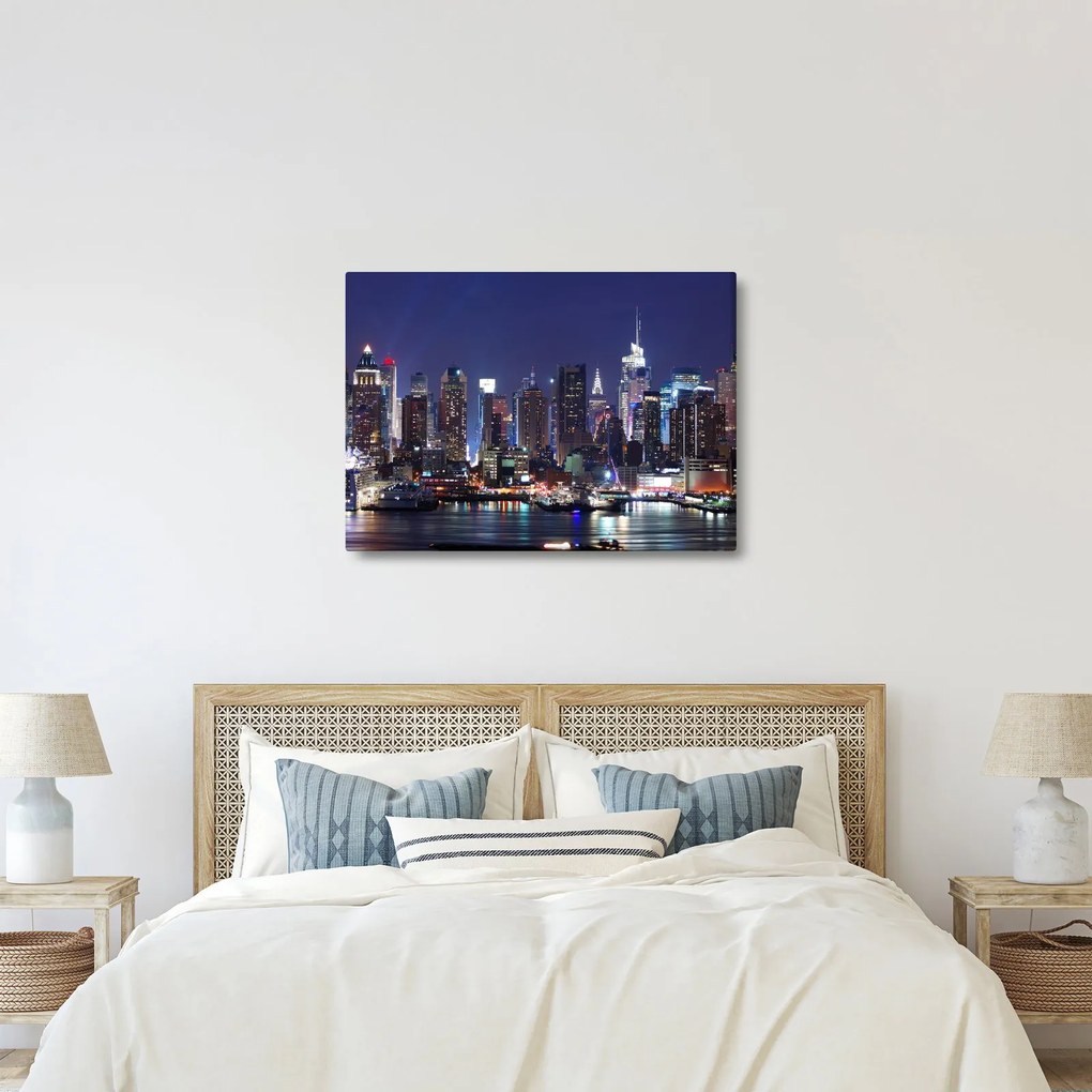 Obraz - Osvetlené New Yorské mrakodrapy (70x50 cm)