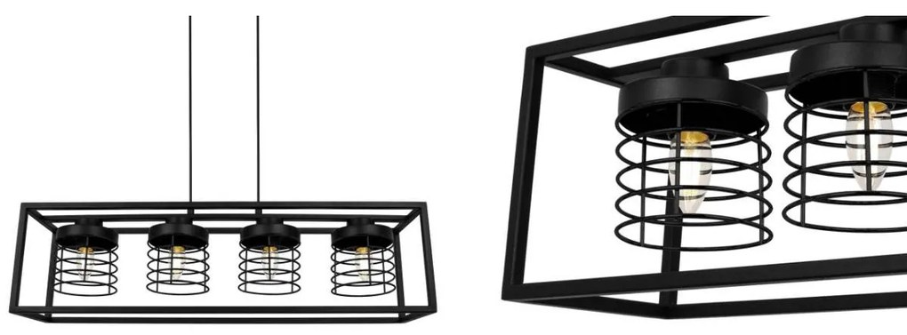 Závesné svietidlo Rasti Cage, 4x čierne drôtené tienidlo v kovovom ráme