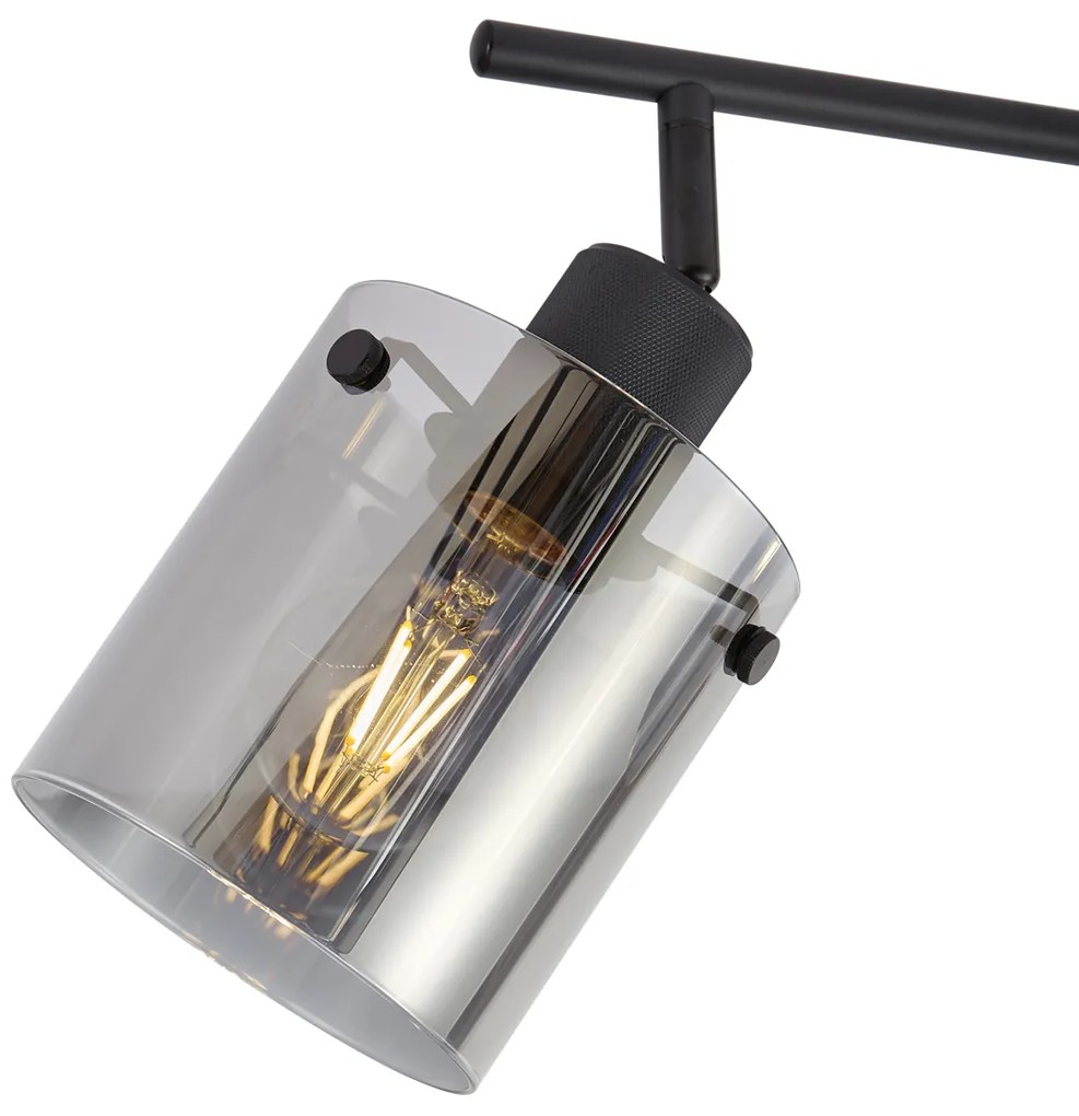 Dizajnový stropný reflektor čierny s dymovým sklom 4-svetlá - Domo