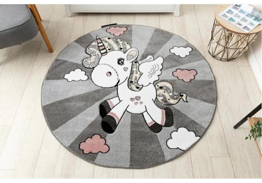 Detský kusový koberec Jednorožec sivý kruh 140cm
