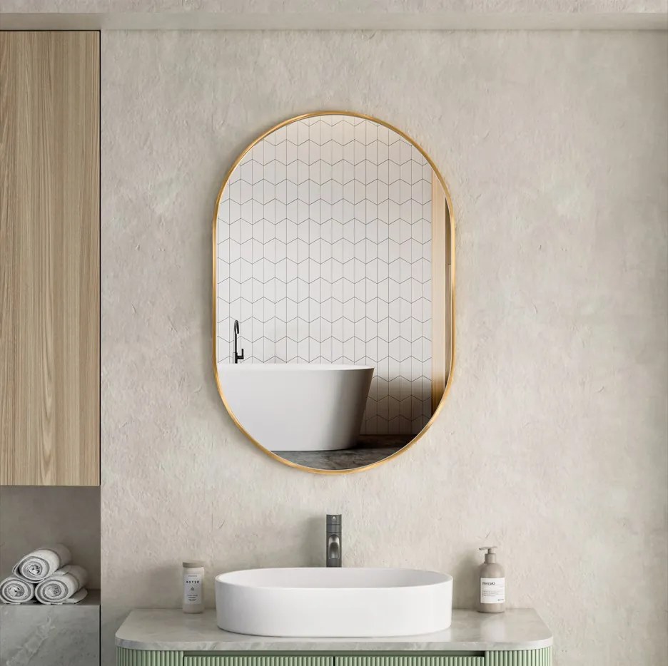 Erga Oval, oválne zrkadlo 60x90cm, zlatý rám, ERG-V01-OVAL-6090-GD