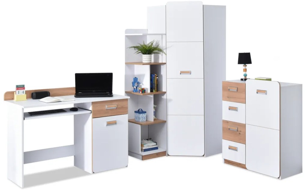 Kancelárska zostava TRACEY biela + prírodný dub
