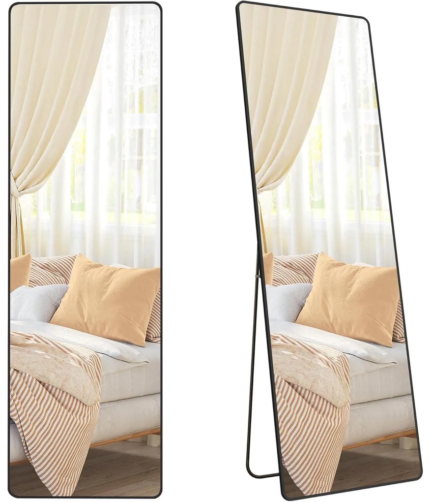 Obdĺžnikové celotelové zrkadlo so stojanom, Podlahové zrkadlo, čierne