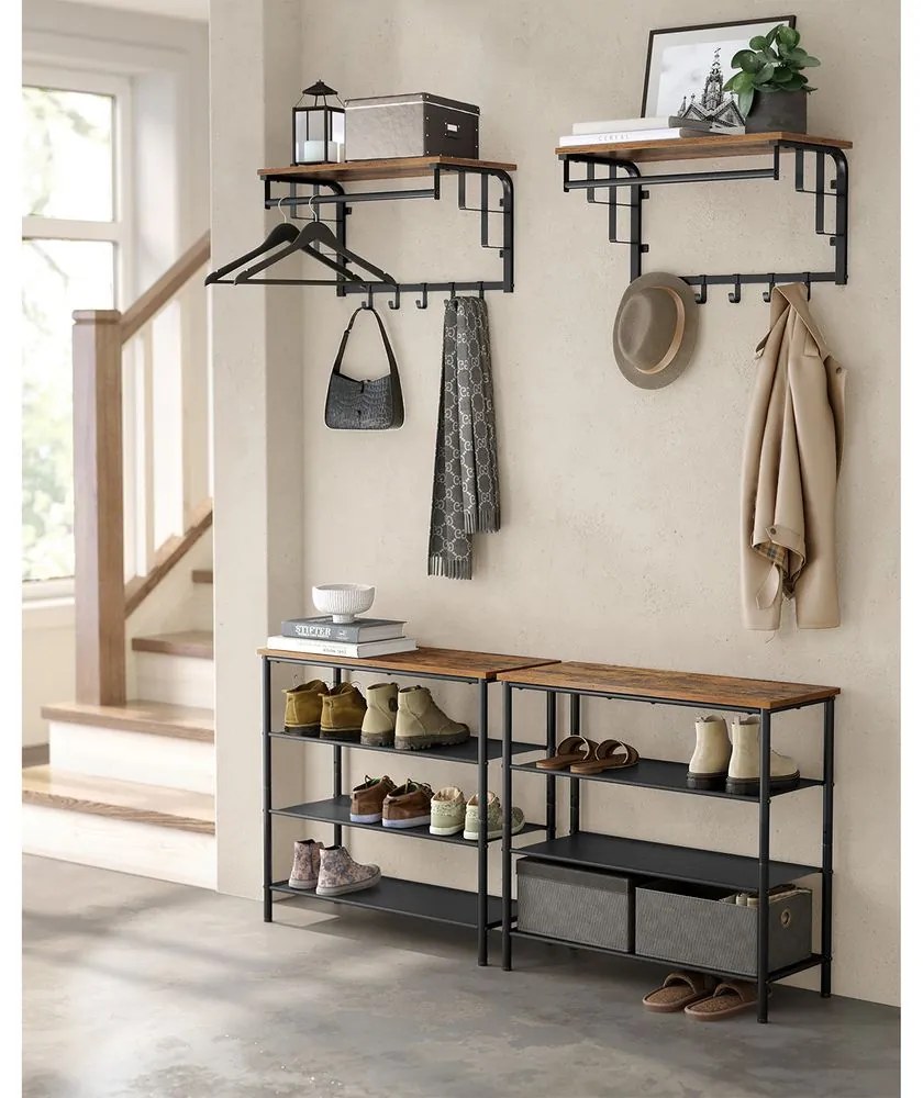 Vešiak na stenu HENRY, 66x30x27cm, čierna/hnedá Vasagle