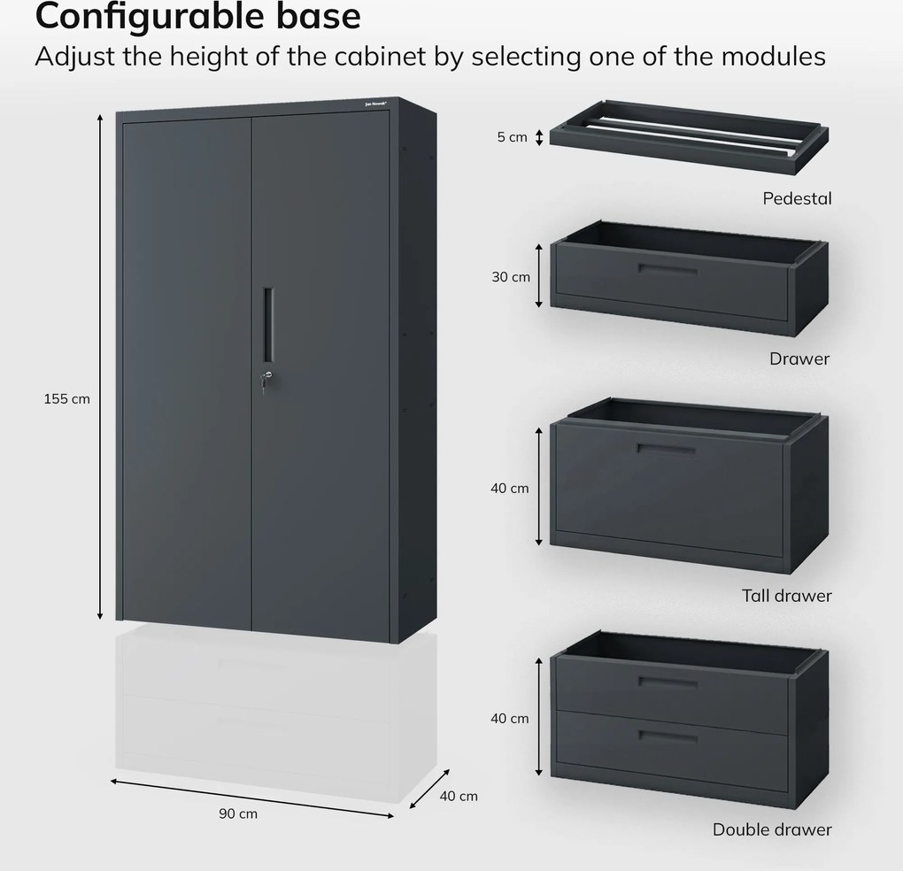 Modulárna kovová multifunkčná skriňa s dvoma zásuvkami antracitová MEGAN 1950 x 900 x 400 mm