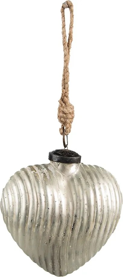 Strieborná antik sklenená ozdoba v tvare srdca L - 11*5*12 cm