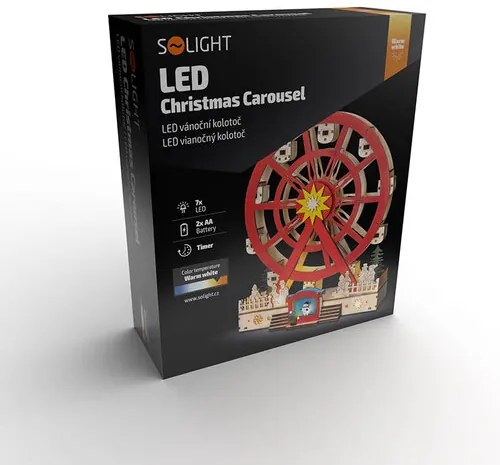 Solight LED vianočný otáčajúci sa kolotoč, 7x LED, 30 cm, 2x AA