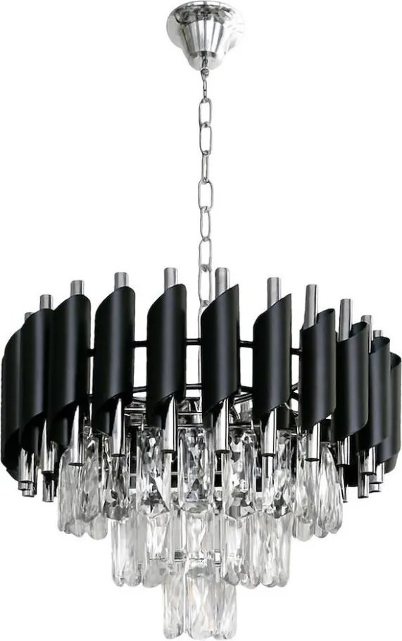 Luster na reťazi CRISTAL 5xE14/10W/230V, priemer 38 cm, čierna / matný chróm