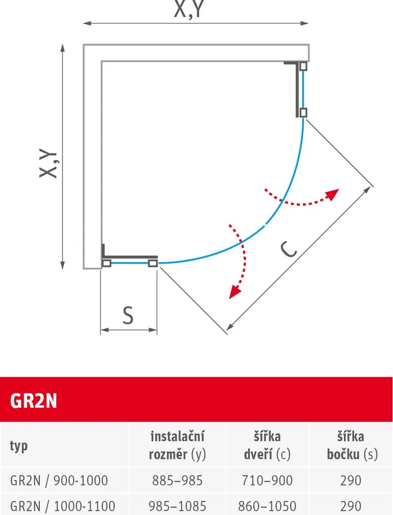 Roth Štvrťkruhový sprchový kút GR2N - bez vaničky ROTH-Variant: dĺžka: 100-110 cm, šírka: 100-110 cm - (GR2N 1000-1100 - 187-1100000-00-02), ROTH-Pro…