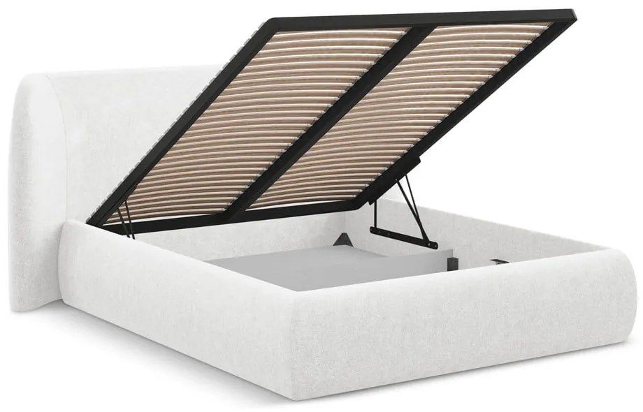 Biela čalúnená dvojlôžková posteľ s úložným priestorom s roštom 160x200 cm Hauke – Makamii