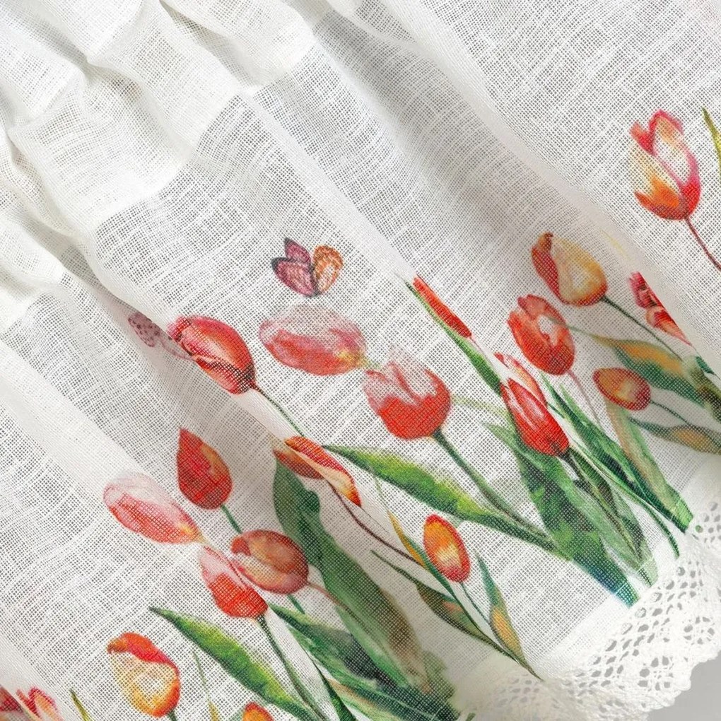 Dekorstudio Kuchynská etamínová záclona s čipkou TULIPÁN Rozmer záclonky: 60x150cm