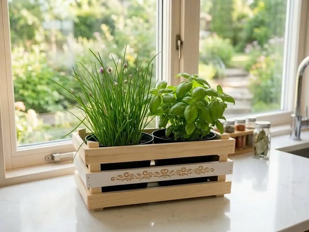 AMADEA Drevený obal s kvetináči s motívom čipky, 32x17x15cm Český výrobok