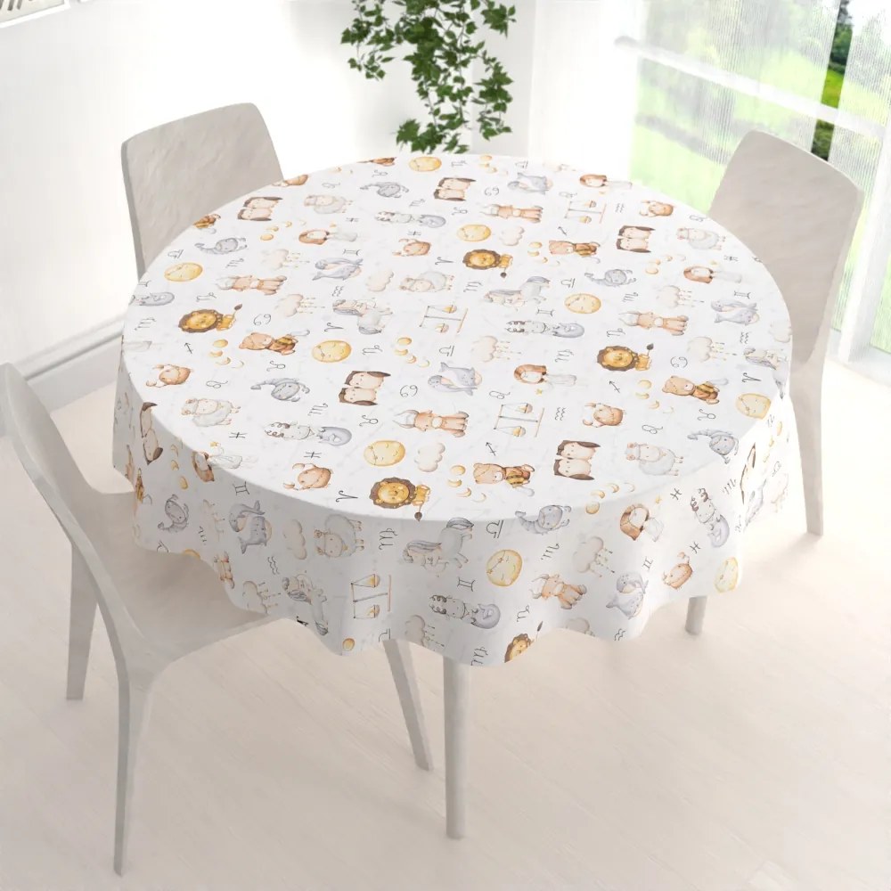 Biante Detský bavlnený okrúhly obrus Sandra SA-439 Znamenia zverokruhu Ø 40 cm