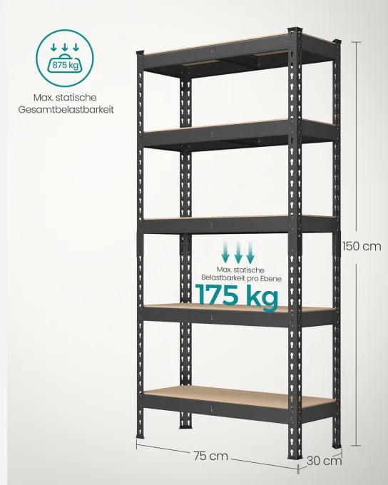 Regál 75x155x30 cm GLR300B01 čierny