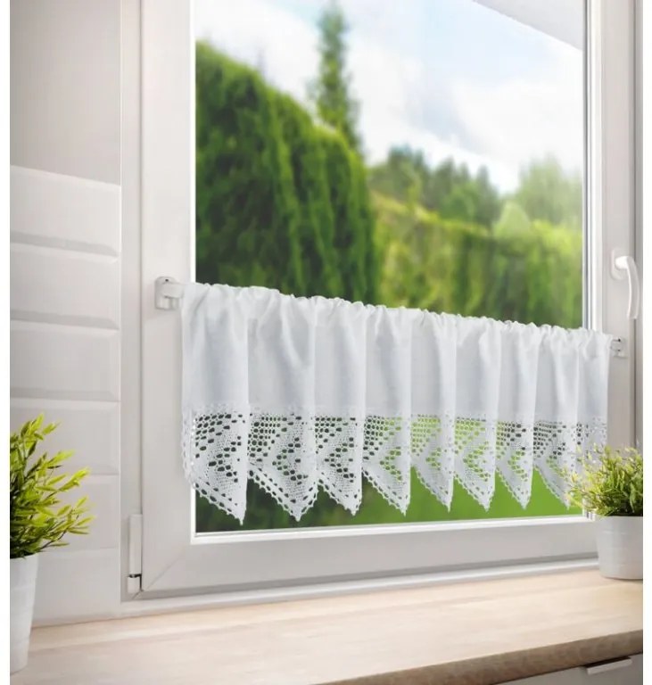 DECOREUM Záclona z s čipkovým vzorom 150 cm x 30 cm biela 60% bavlna 40% polyester 98404