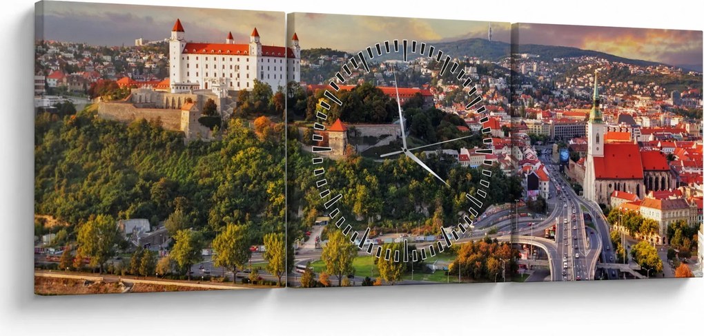 Obraz - Panorama Bratislavy, Slovensko (s hodinami) (90x30 cm)